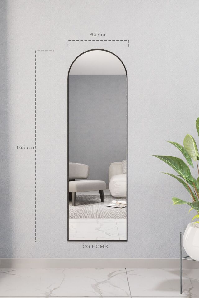 Dekoratif Ayna Mdf Oval Boy Ayna Duvar Aynası 165x45 Gold Si̇yah