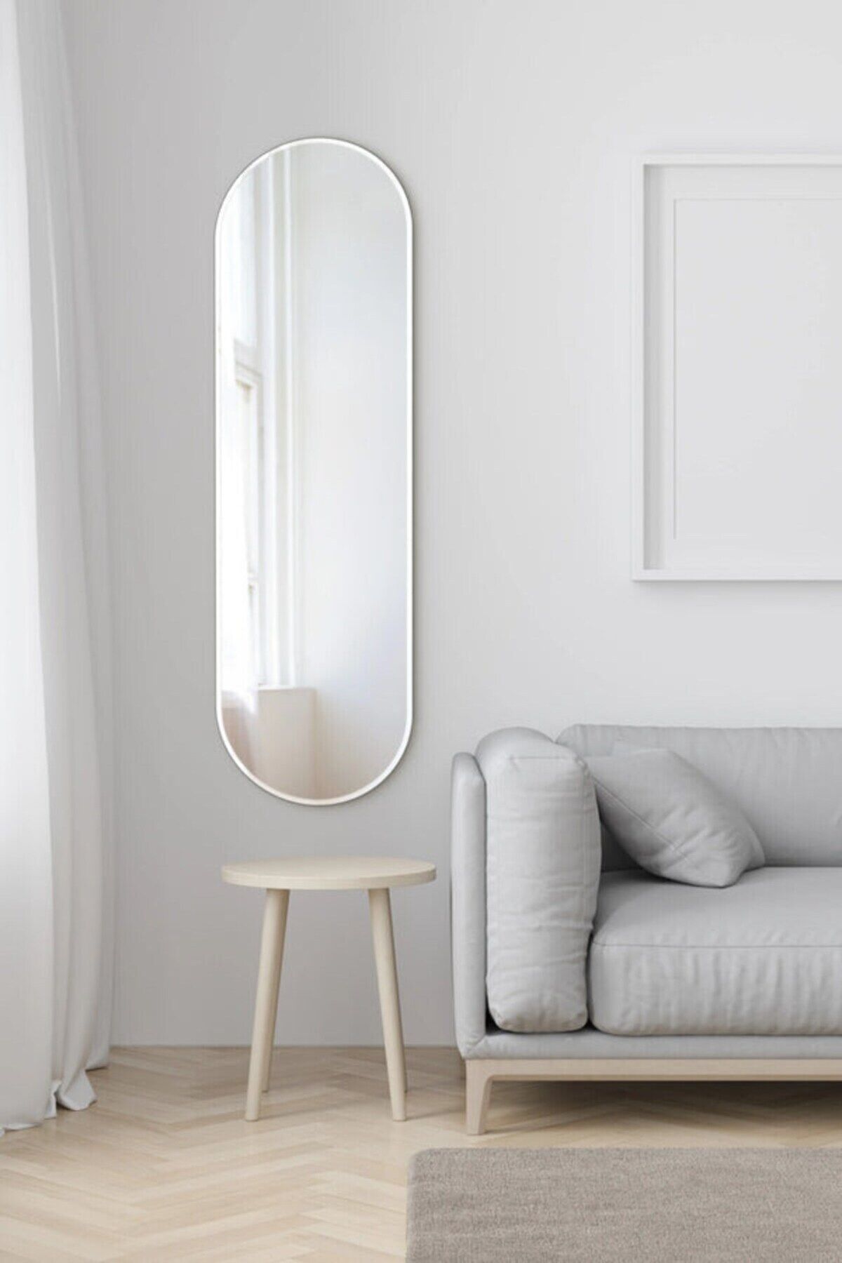 Model Alfa Dekoratif Ayna Boy Aynası Mdf 180cm X 62 Cm Elips Ayna Gold Beyaz