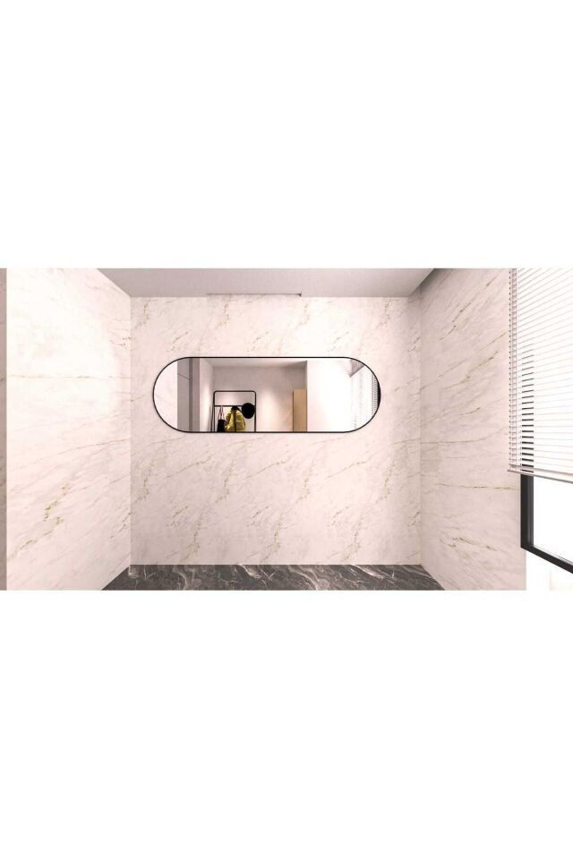 Model Alfa Dekoratif Ayna Boy Aynası Mdf 180cm X 62 Cm Elips Ayna Gold Si̇yah