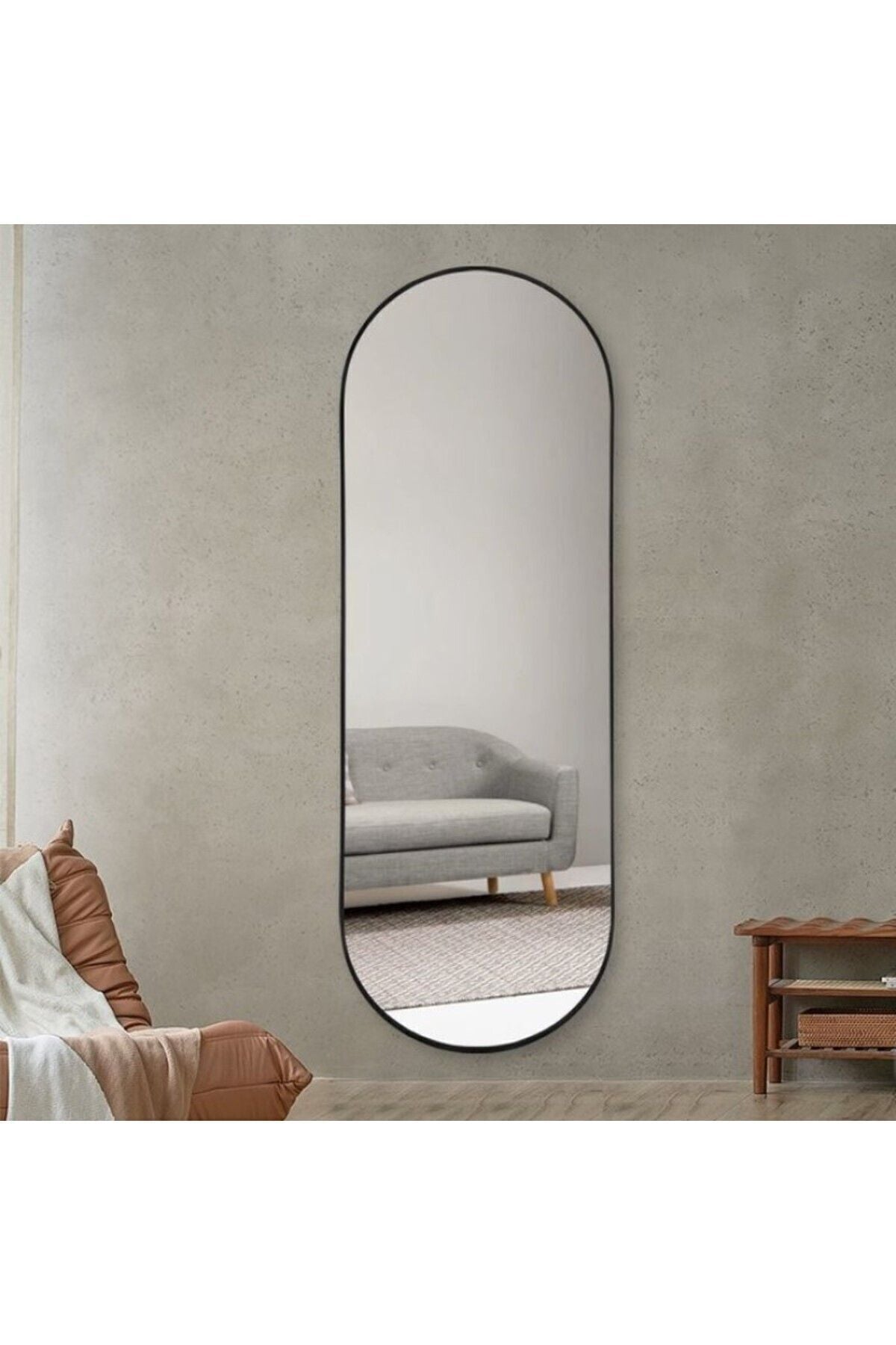 Model Alfa Dekoratif Ayna Boy Aynası Mdf 180cm X 62 Cm Elips Ayna Gold Si̇yah
