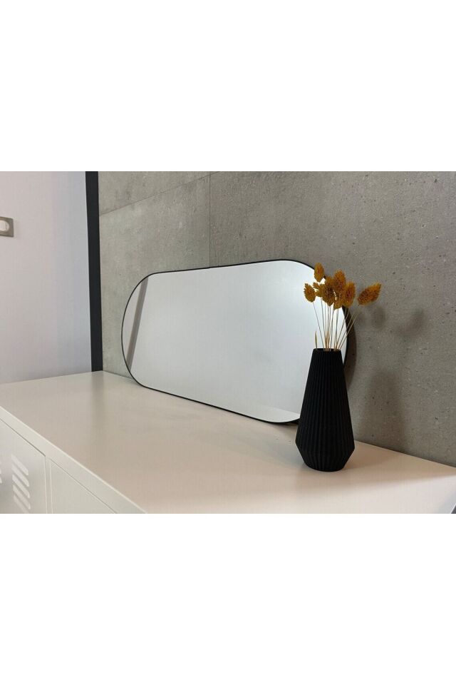 Model Alfa Dekoratif Ayna Duvar Aynası Konsol Aynası Boy Aynası Mdf 120cm X 50 Cm Elips Ayna Si̇yah