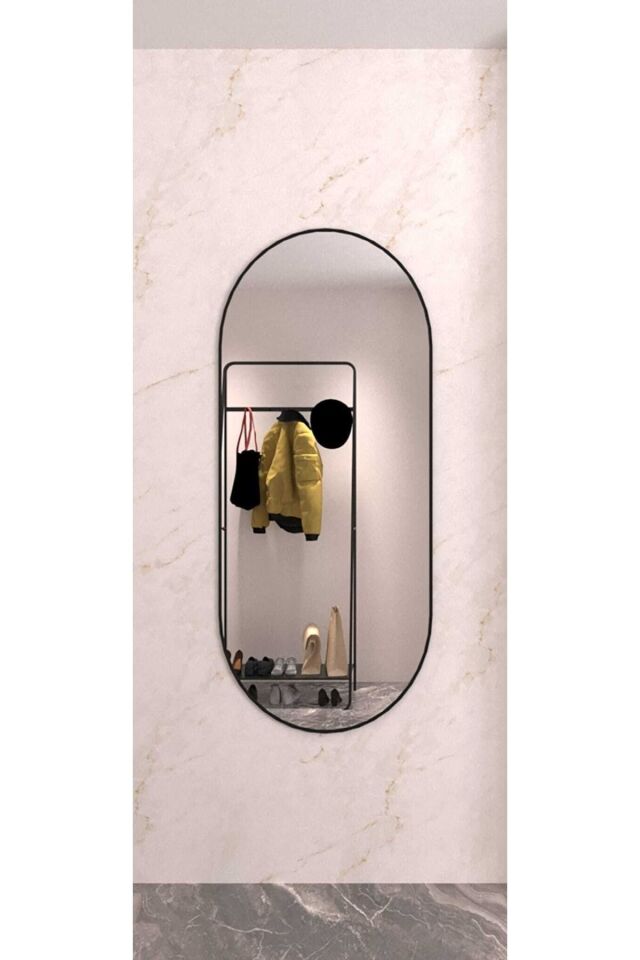 Model Alfa Dekoratif Ayna Duvar Aynası Konsol Aynası Boy Aynası Mdf 120cm X 50 Cm Elips Ayna Si̇yah