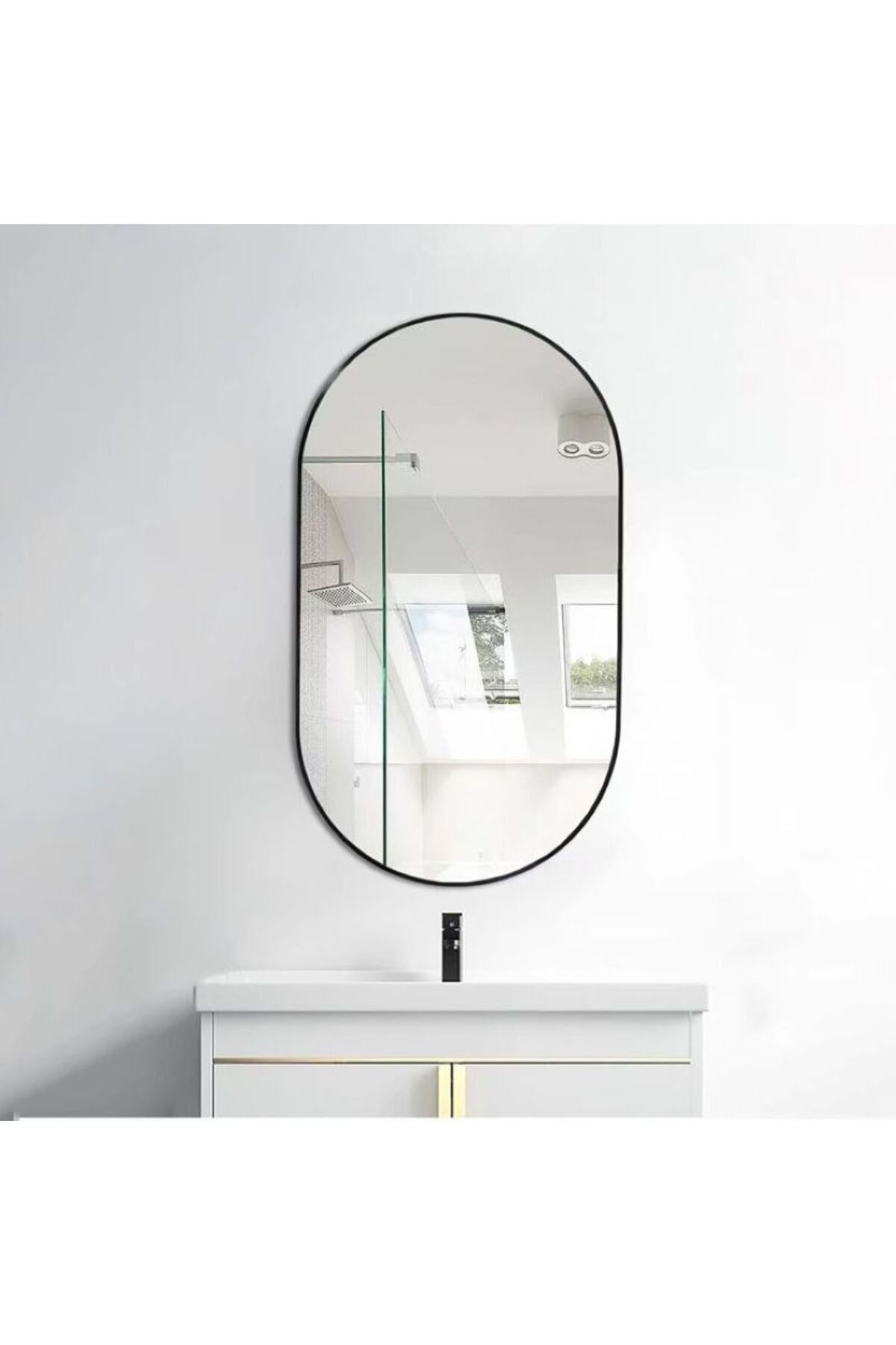 Model Alfa Elips Dekoratif Ayna Duvar Aynası Konsol Aynası Mdf 90cm X 50 Cm Elips Ayna Si̇yah