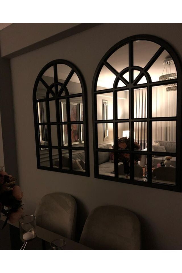 Pencere Model Ayna Duvar Aynası Salon Aynası Dressuar Aynası 103cm X 70 Cm Si̇yah