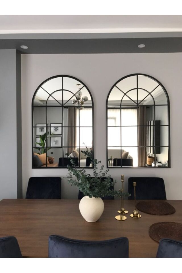 Pencere Model Ayna Duvar Aynası Salon Aynası Dressuar Aynası 103cm X 70 Cm Si̇yah