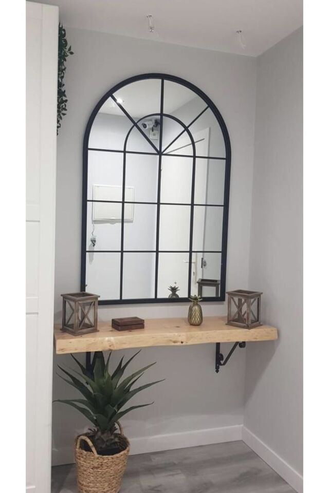 Pencere Model Ayna Duvar Aynası Salon Aynası Dressuar Aynası 103cm X 70 Cm Si̇yah