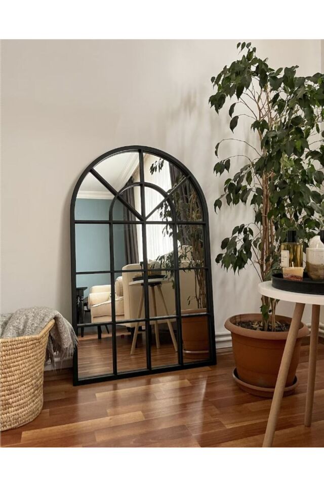 Pencere Model Ayna Duvar Aynası Salon Aynası Dressuar Aynası 103cm X 70 Cm Si̇yah