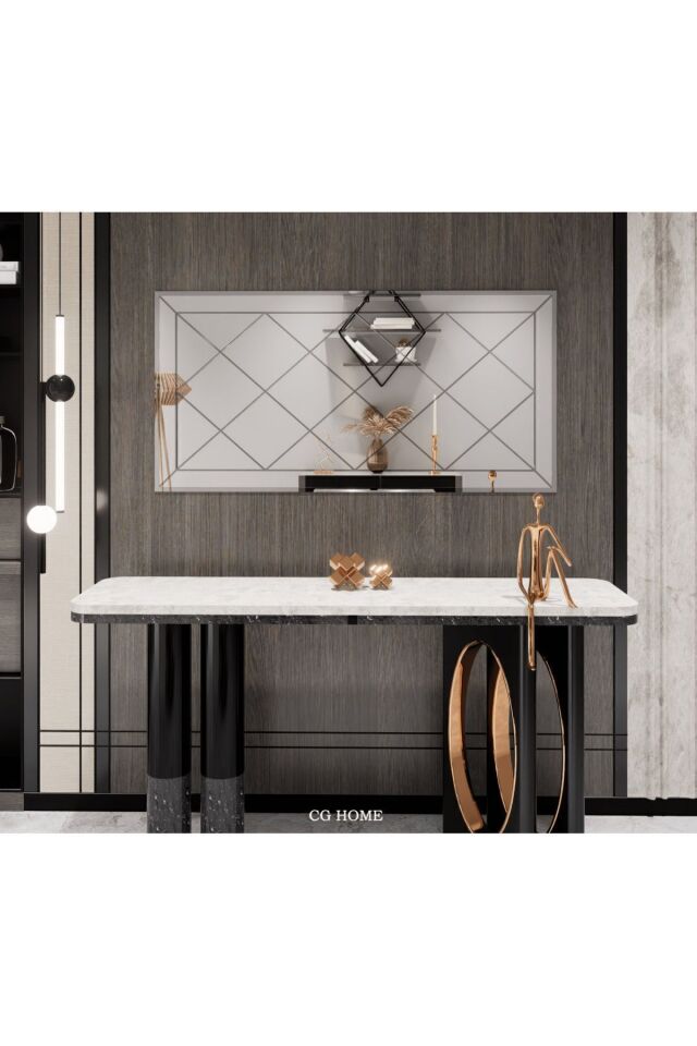 Baklava Desenli Bronz Bizoteli Salon Ofis Konsol Aynası Bronz Ayna 120cm X 60cm Gümüş