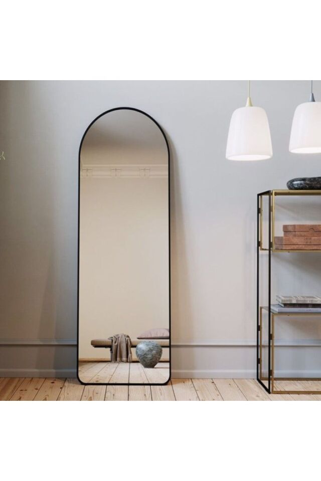 dekoratif ayna mdf oval kesim boy ayna duvar aynası 165 X 45 cm Si̇yah