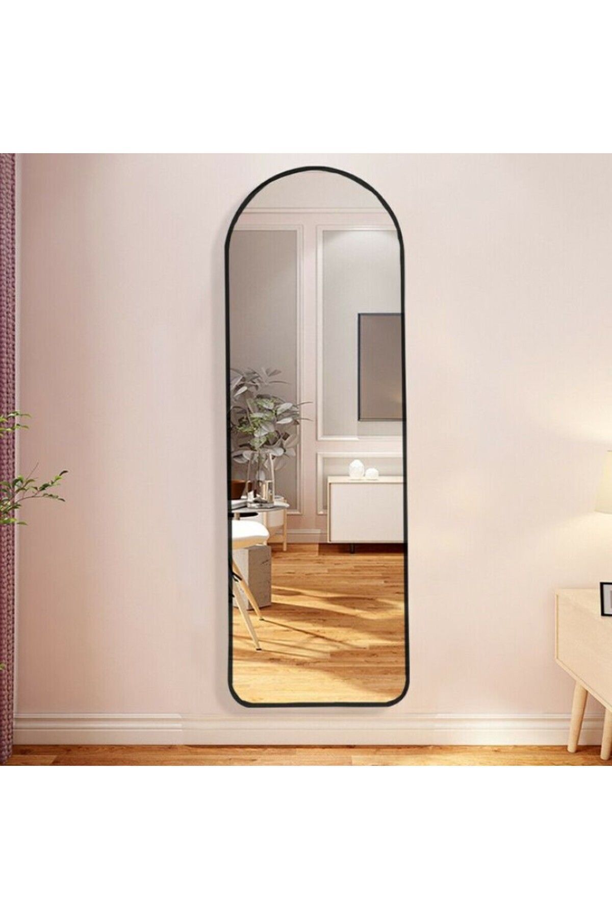 dekoratif ayna mdf oval kesim boy ayna duvar aynası 165 X 45 cm Si̇yah