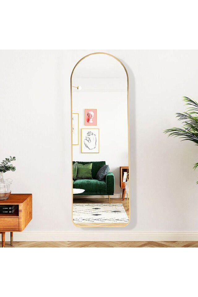 dekoratif ayna mdf oval kesim boy ayna duvar aynası 165 X 45 cm Gold