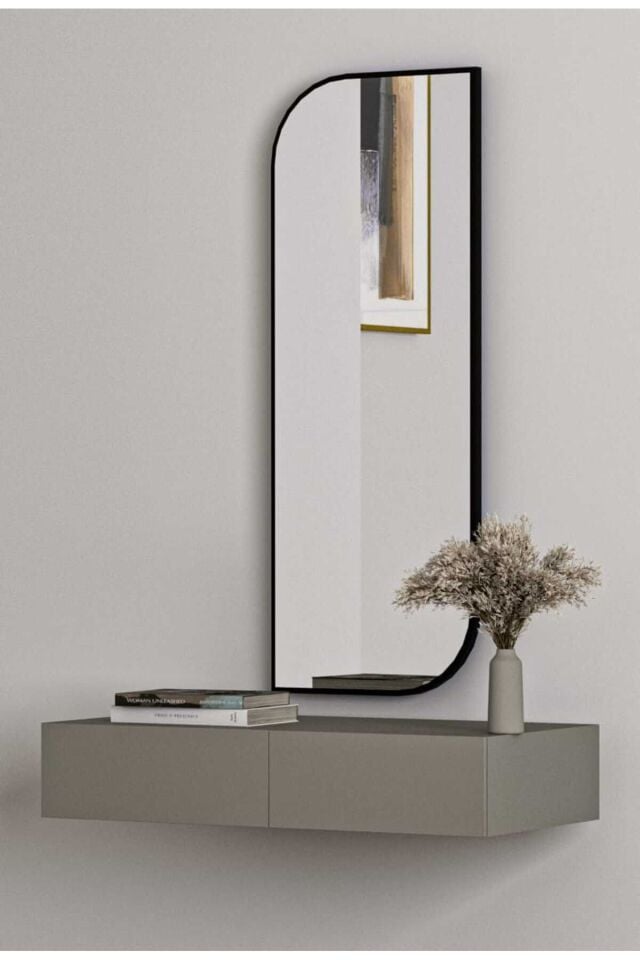 Nice Boy Aynası 120x40 Konsol Aynası, Dresuar Aynası, Asimetrik Ayna Si̇yah