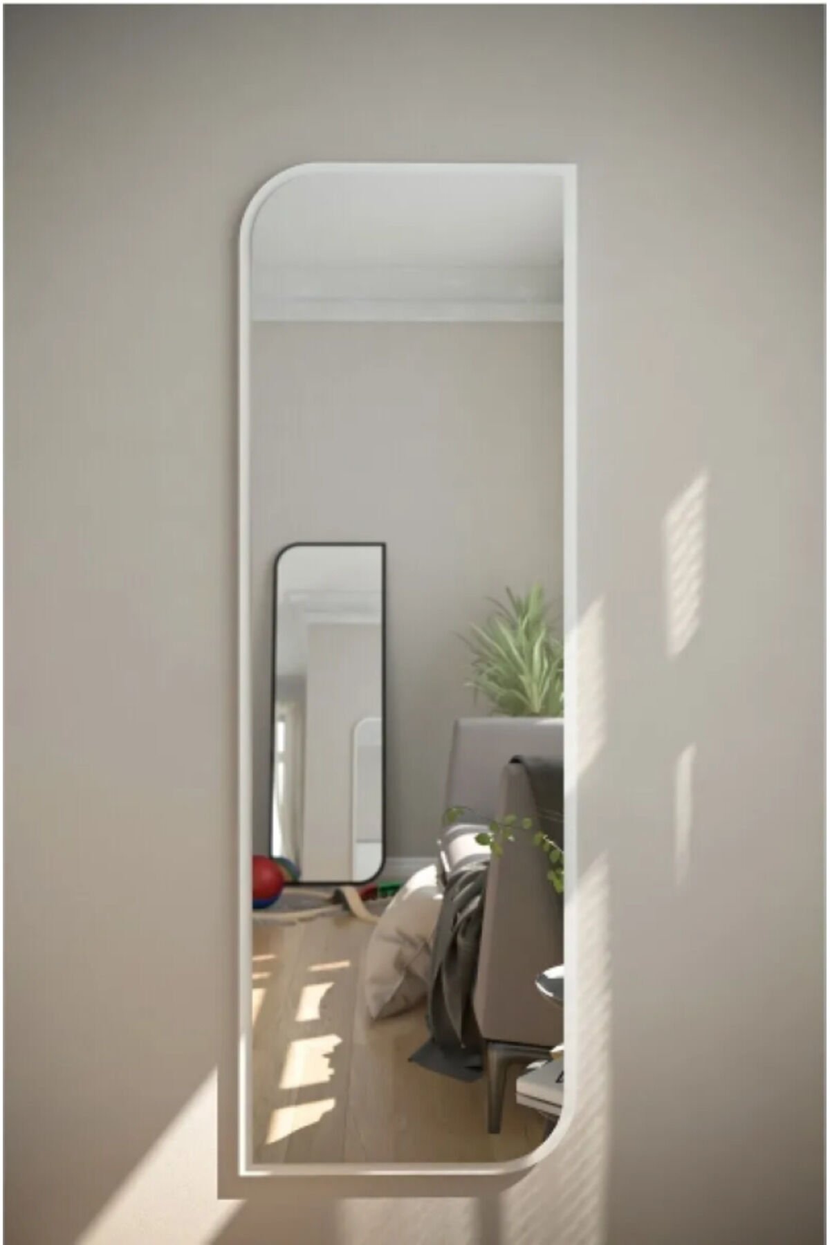 Nice Boy Aynası 120x40 Konsol Aynası, Dresuar Aynası, Asimetrik Ayna Beyaz