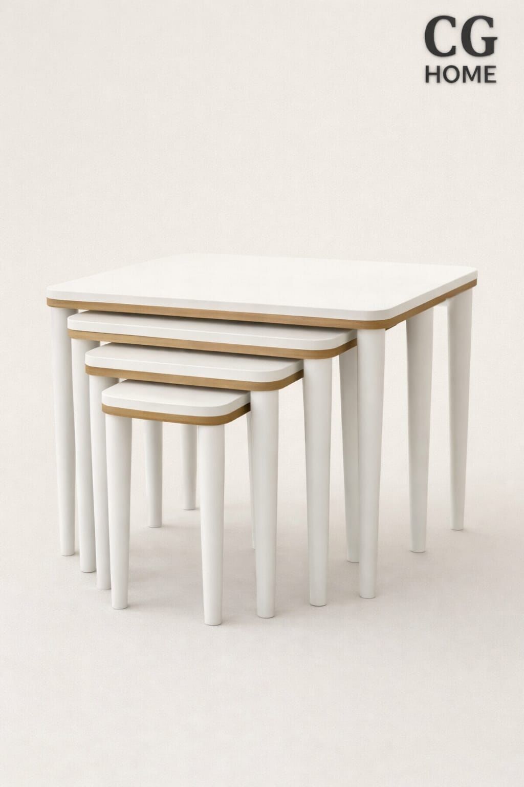 CG Home Sahra 4’lü Zigon Sehpa Seti | Komple Lake Boyalı | Gold Detaylı | Modern Yan Sehpa