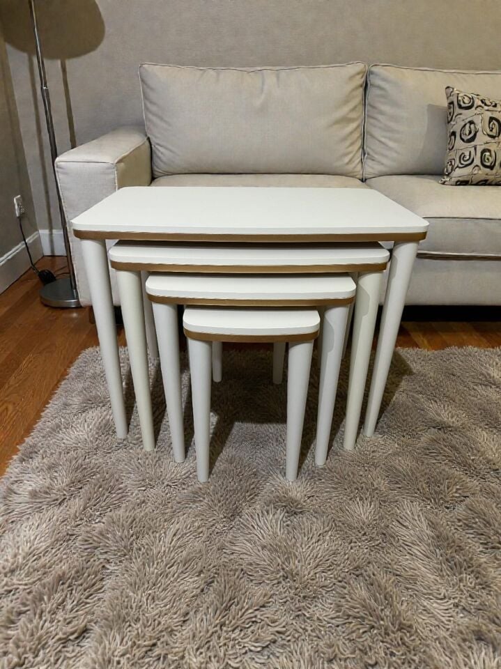 CG Home Sahra 4’lü Zigon Sehpa Seti | Komple Lake Boyalı | Gold Detaylı | Modern Yan Sehpa