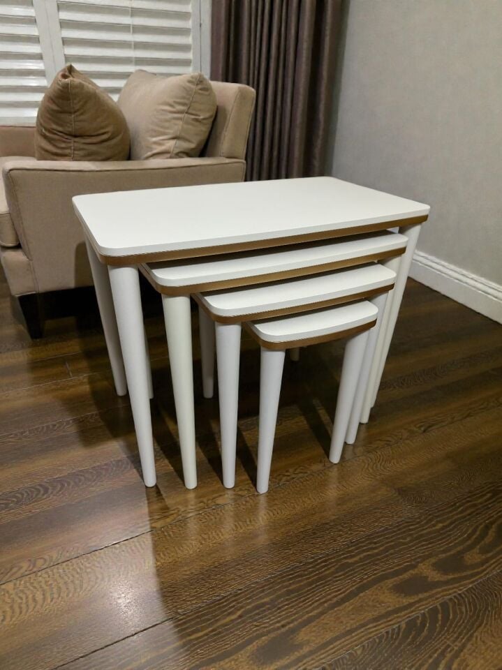 CG Home Sahra 4’lü Zigon Sehpa Seti | Komple Lake Boyalı | Gold Detaylı | Modern Yan Sehpa