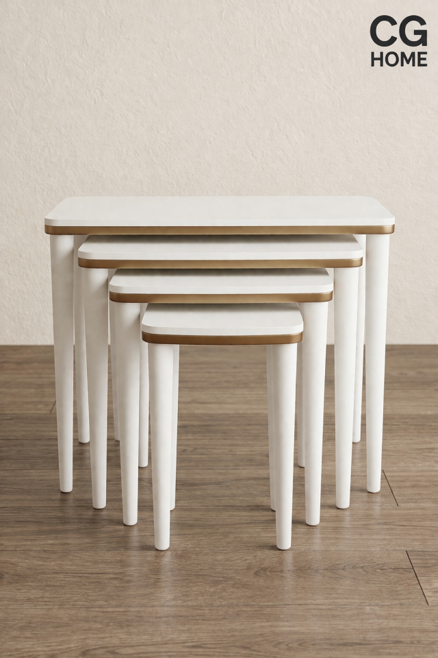 Sahra 4’lü Zigon Sehpa Seti | Komple Lake Boyalı | Modern Yan Sehpa