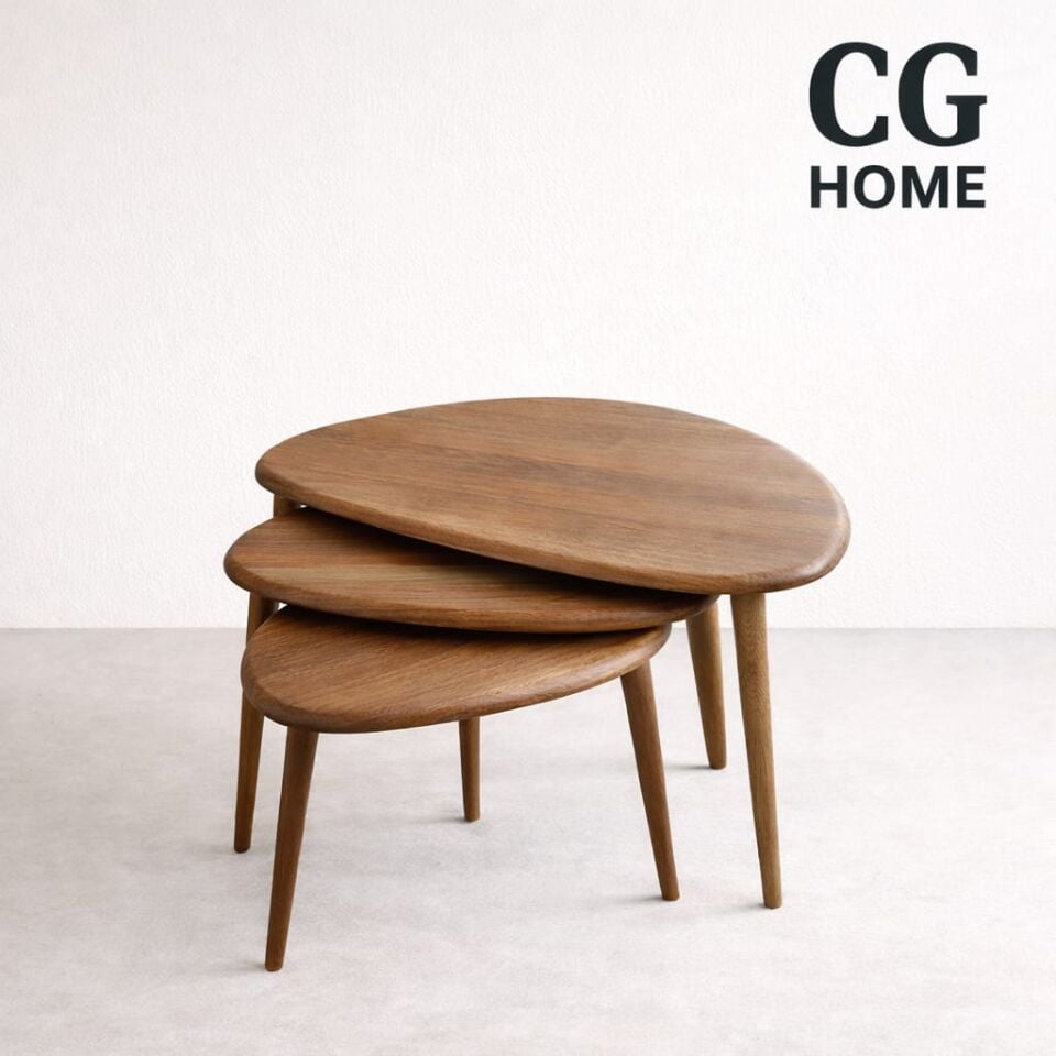 Damla Model İskandinav Masif Kayın 3’lü Zigon Sehpa | Doğal Kayın Panel | Vernikli | Modern Tasarım