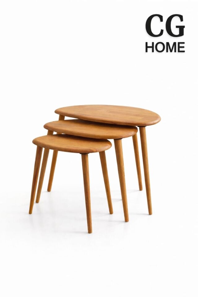 Damla Model İskandinav Masif Kayın 3’lü Zigon Sehpa | Doğal Kayın Panel | Vernikli | Modern Tasarım