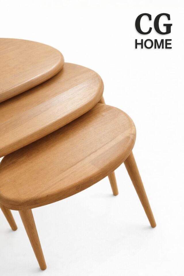 Damla Model İskandinav Masif Kayın 3’lü Zigon Sehpa | Doğal Kayın Panel | Vernikli | Modern Tasarım