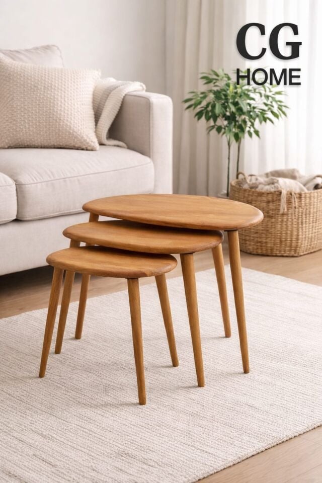 Damla Model İskandinav Masif Kayın 3’lü Zigon Sehpa | Doğal Kayın Panel | Vernikli | Modern Tasarım