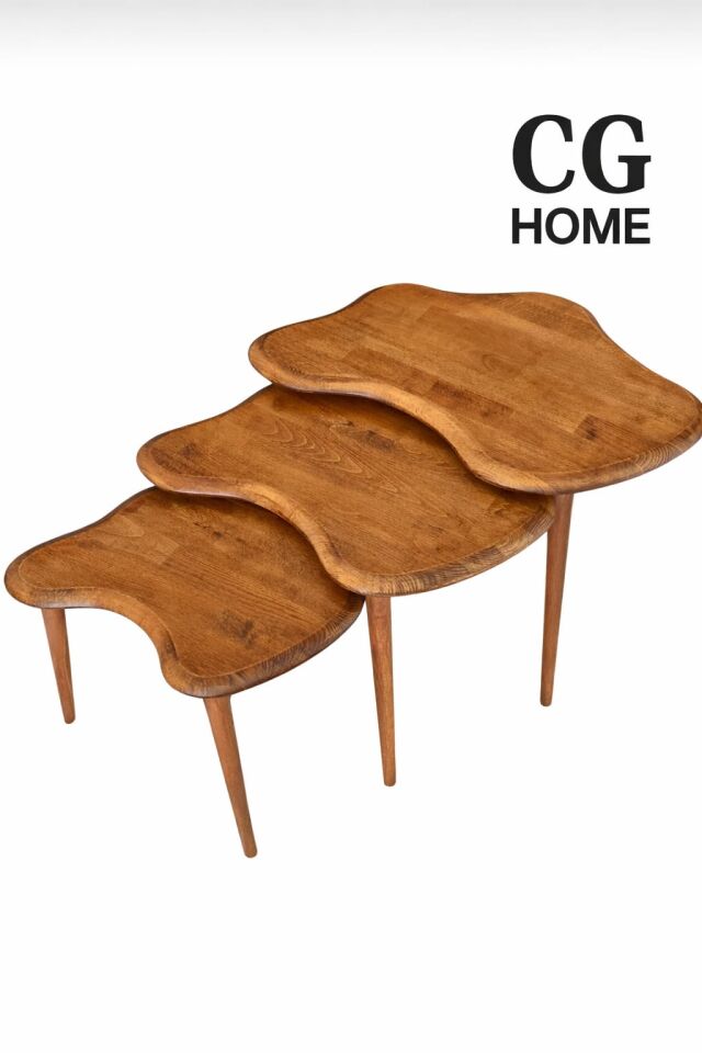 Liza Model İskandinav Masif Kayın 3’lü Zigon Sehpa | Doğal Kayın Panel | Vernikli | Modern Tasarım