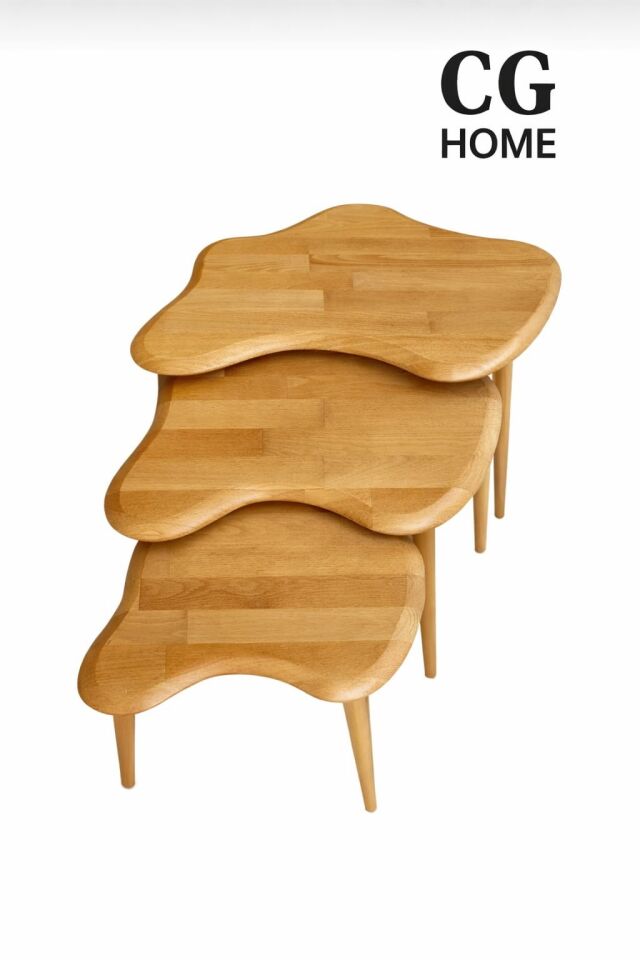 Liza Model İskandinav Masif Kayın 3’lü Zigon Sehpa | Doğal Kayın Panel | Vernikli | Modern Tasarım