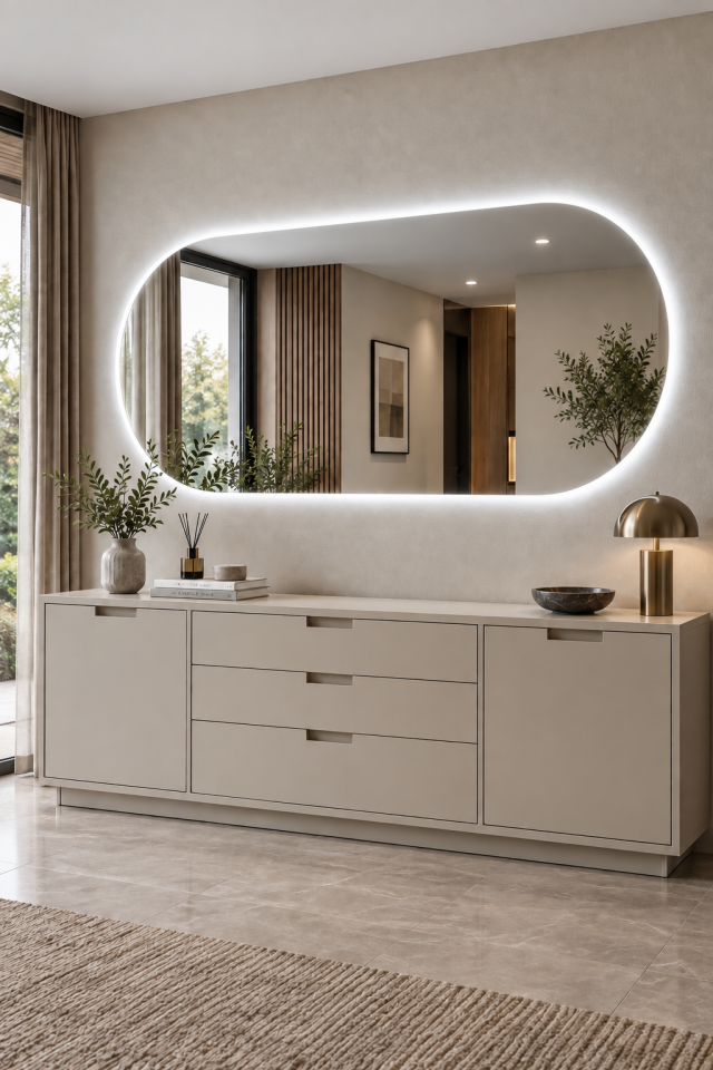 LED’li Boy Aynası – Işıklı Dekoratif Duvar Aynası, Yatay & Dikey Kullanım, Beyaz / Günışığı LED