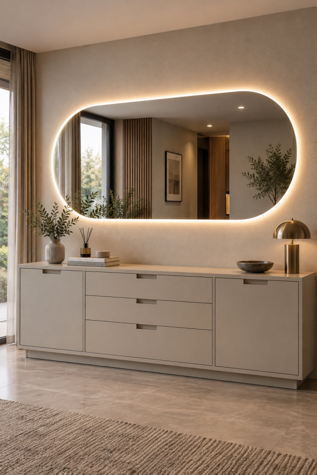 LED’li Boy Aynası – Işıklı Dekoratif Duvar Aynası, Yatay & Dikey Kullanım, Beyaz / Günışığı LED